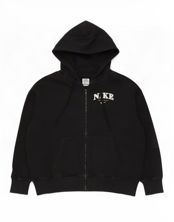 Damski sweter z kapturem i zamkiem błyskawicznym Nike Graphic, UK 16, duży, czarny, bawełniany