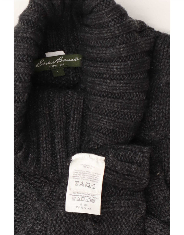 Damski sweter z golfem Eddie Bauer UK 16, duży, szary, wełniany