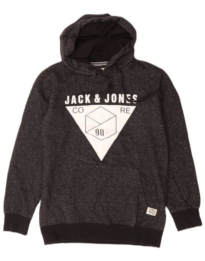 Męski sweter z kapturem i grafiką Jack & Jones, średni, czarny, nakrapiany