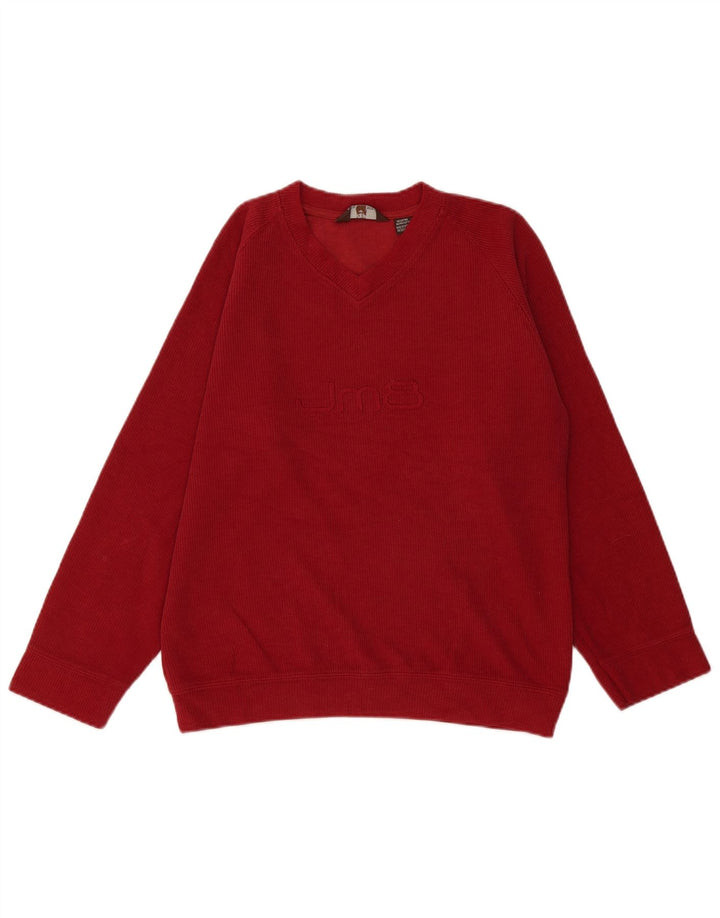 Męski sweter Zara z graficznym dekoltem w kształcie litery V, średnio czerwony, bawełniany
