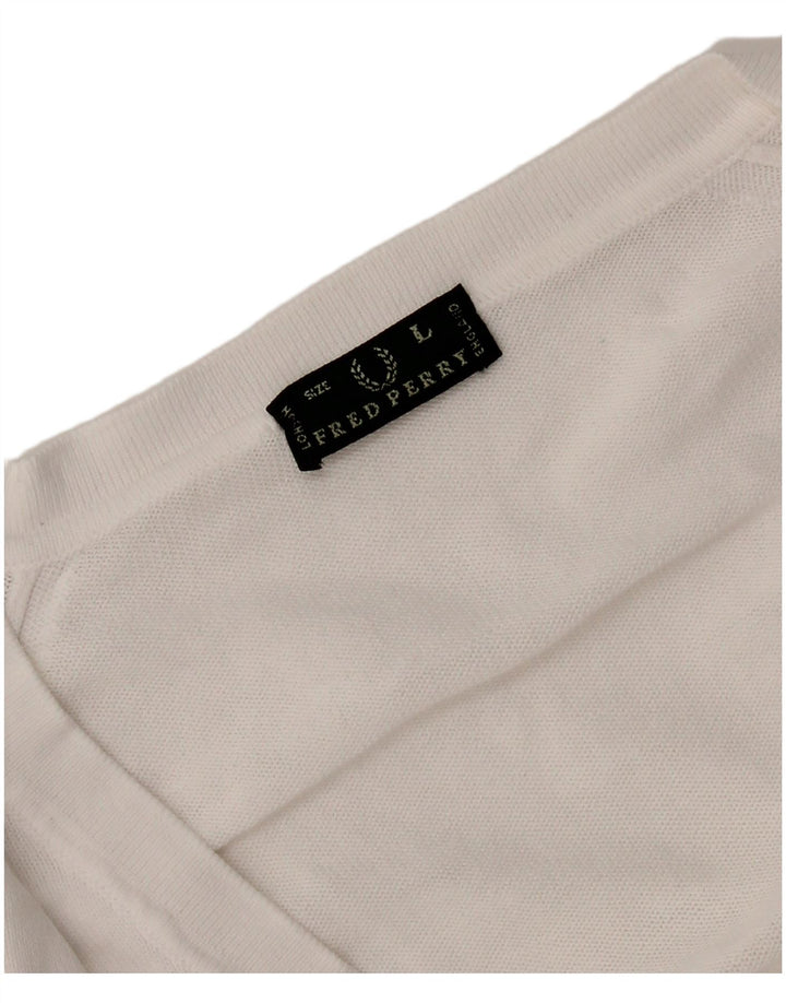 Sweter damski Fred Perry z dekoltem w kształcie litery V, UK 14, duży, biały
