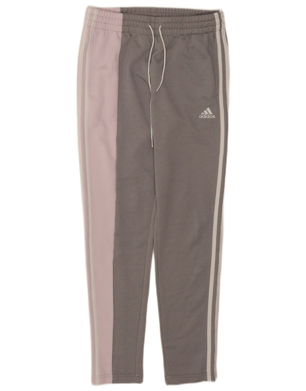Damskie spodnie dresowe Adidas UK 8/10, małe, szare, z blokami kolorów, poliestrowe