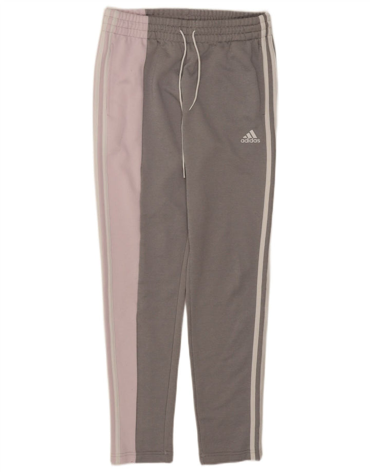 Damskie spodnie dresowe Adidas UK 8/10, małe, szare, z blokami kolorów, poliestrowe