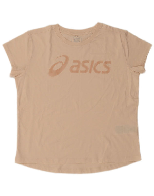 Damska koszulka z grafiką Asics Top UK 16, duża, beżowa, bawełniana
