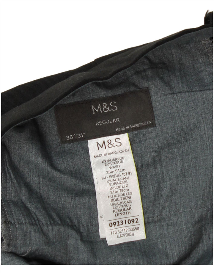 Marks & Spencer Męskie proste spodnie garniturowe W36 L31 Czarny poliester