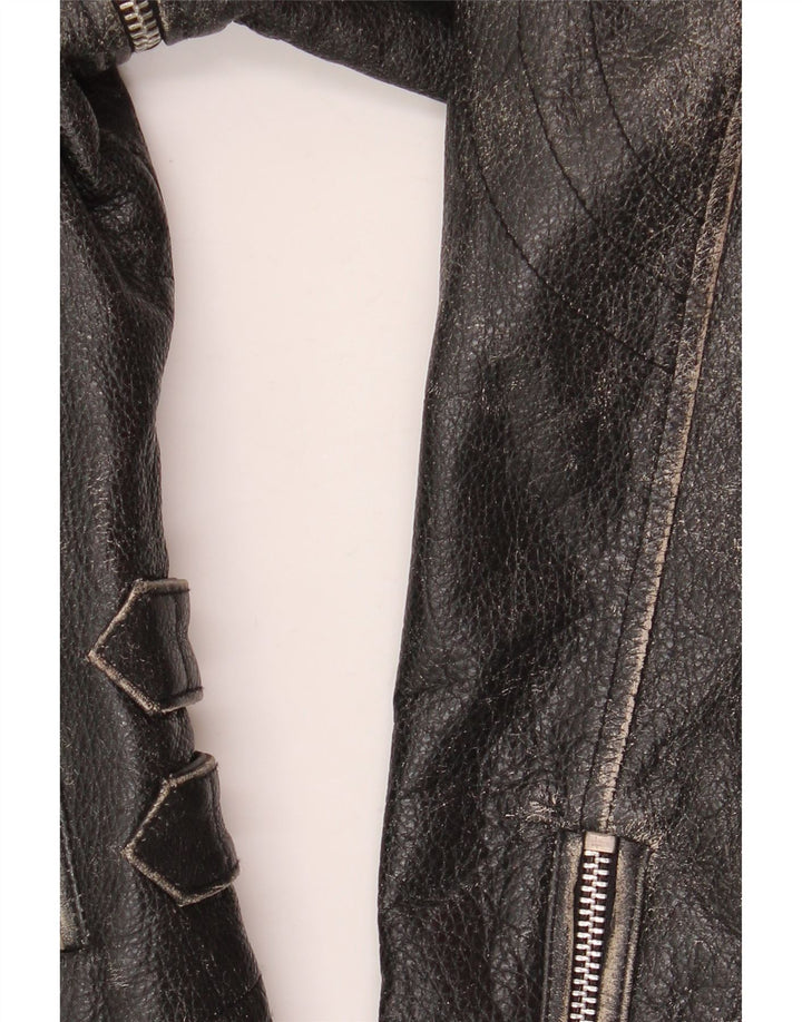 Damska kurtka motocyklowa Yuppie ze skóry Crop EU 38, średnia czarna skóra