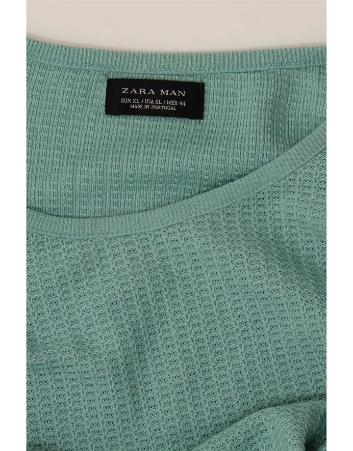 Męski sweter z okrągłym dekoltem Zara XL, turkusowy