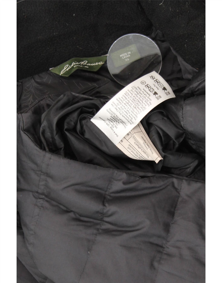 EDDIE BAUER Damski, oversize'owy, ocieplany płaszcz z kapturem UK 6 XS, czarny poliester