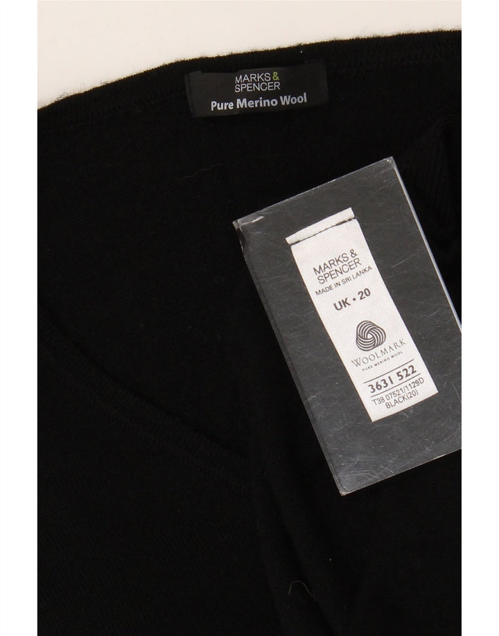 Marks & Spencer Damski sweter z dekoltem w kształcie litery V, UK 20 2XL, czarny, wełniany