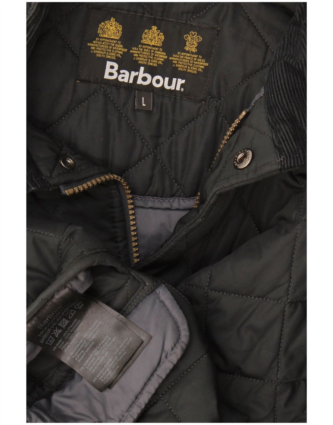 Męska pikowana kurtka Barbour UK 40, duża, czarna, poliestrowa