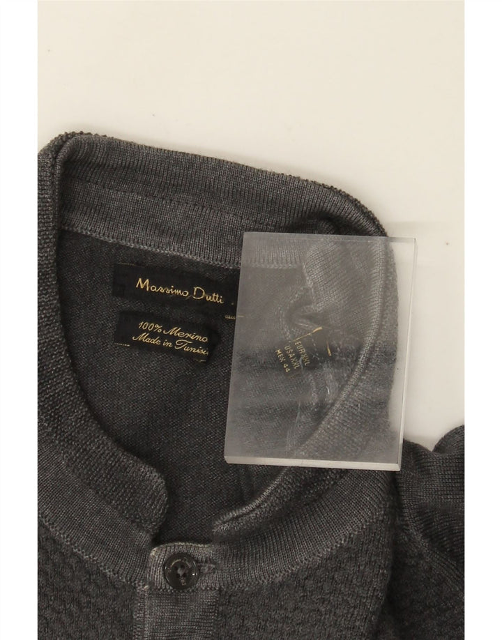MASSIMO DUTTI Męski sweter zapinany na guziki, 2XL, szara wełna merynosów