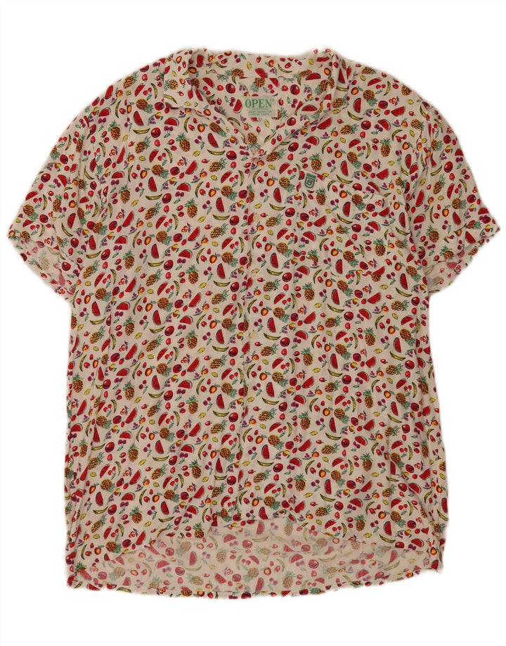 Męska koszula z krótkim rękawem w stylu vintage, abstrakcyjny wzór, XL, biała