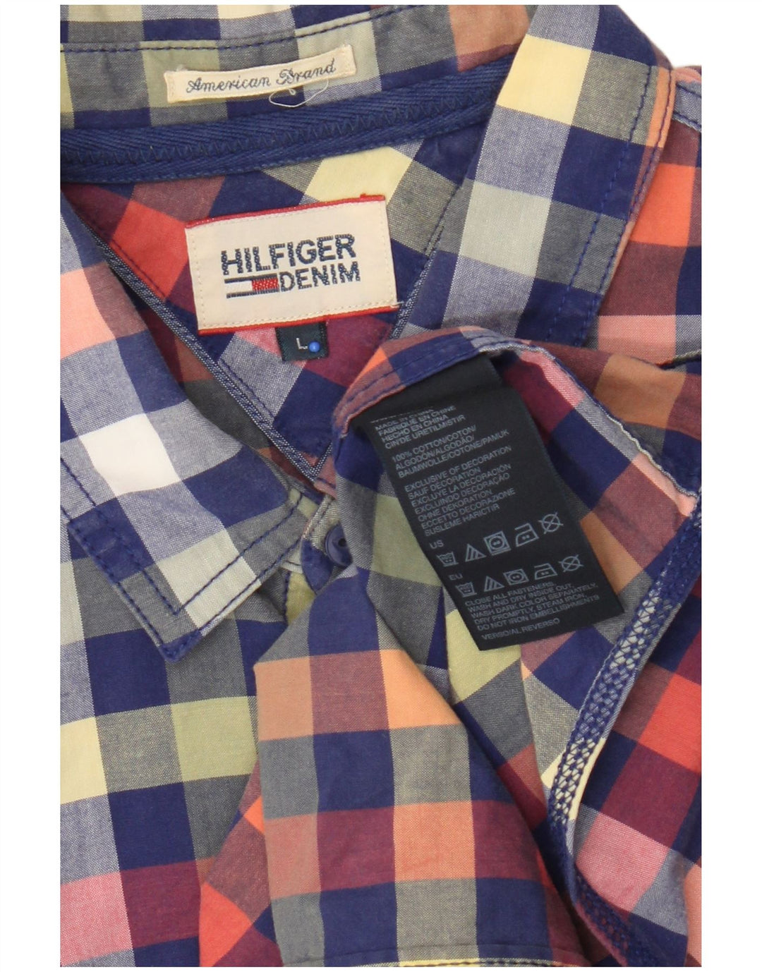 Męska koszula z krótkim rękawem Tommy Hilfiger, duża, wielobarwna, bawełniana krata