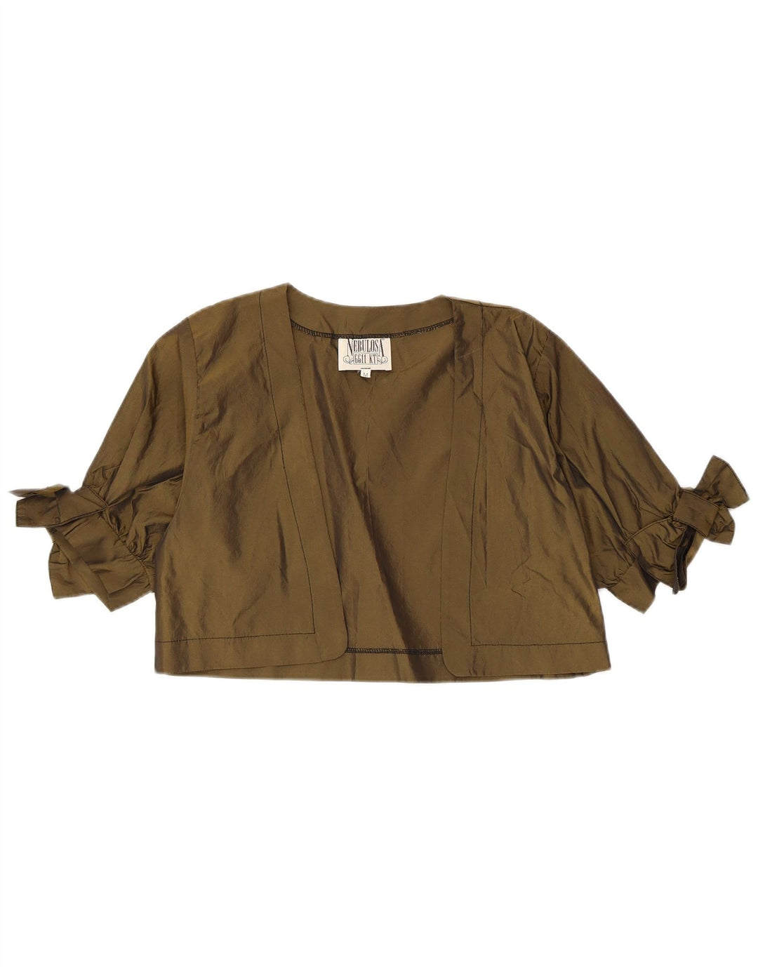 Vintage damski top bolerkowy z rękawem 1/2, UK 14, średni khaki, poliester