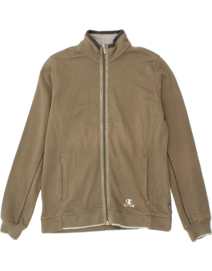 CHAMPION Womens Easy Fit Tracksuit Top Jacket UK 14 Medium Khaki Cotton Vintage Champion and Second-Hand Champion from Messina Hembry 