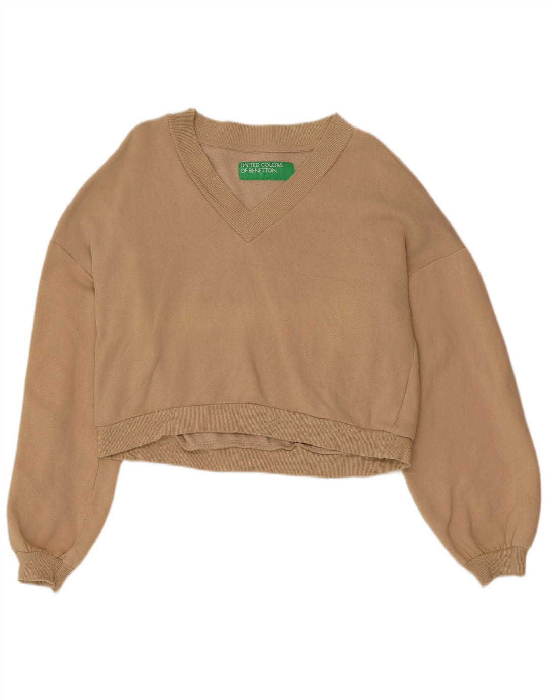 BENETTON Damska bluza oversize typu Crop, UK 10, mała, beżowa, bawełniana
