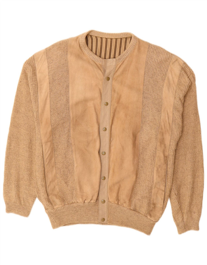 Vintage męska zamszowa kurtka bomber UK 38 średniej beżowej skóry w paski