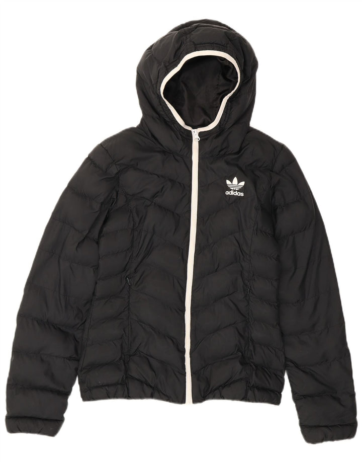 Damska kurtka z kapturem i wyściełaną Adidas UK 10, mała, czarna, poliestrowa