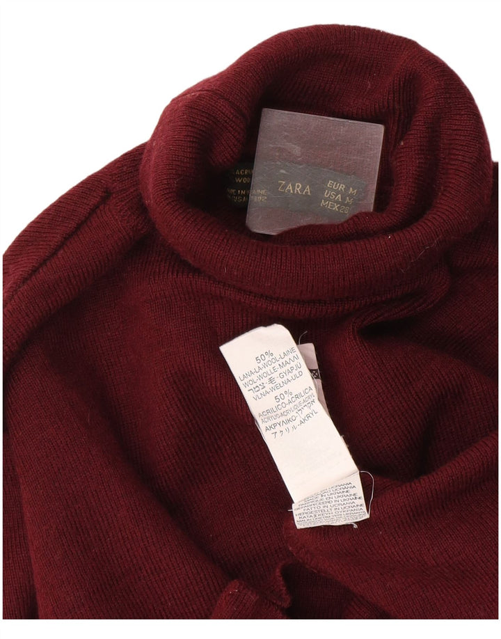 Damski sweter z golfem Zara UK 12, średnia, bordowa wełna