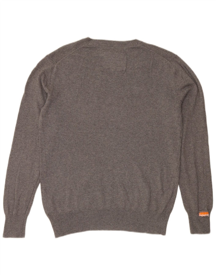 SUPERDRY Męski sweter z dekoltem w kształcie litery V, duży, szary, bawełniany