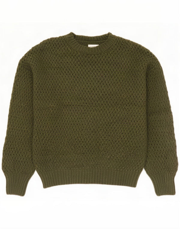Topshop Womens Oversized Crochet Crew Neck Jumper Sweater UK 10 Small Khaki