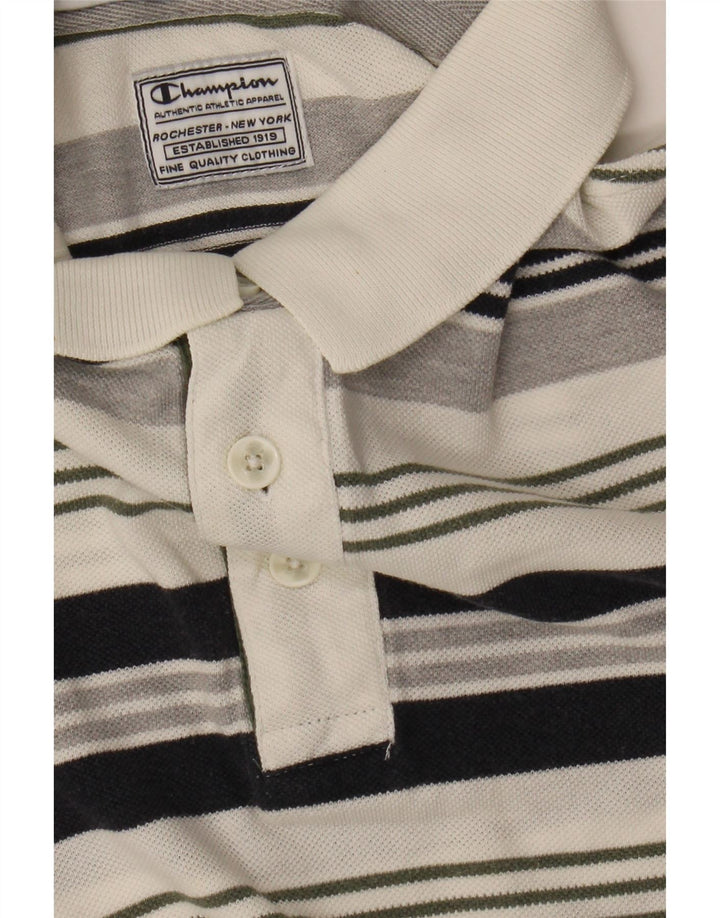 CHAMPION Mens Polo Shirt 2XL White Striped Cotton