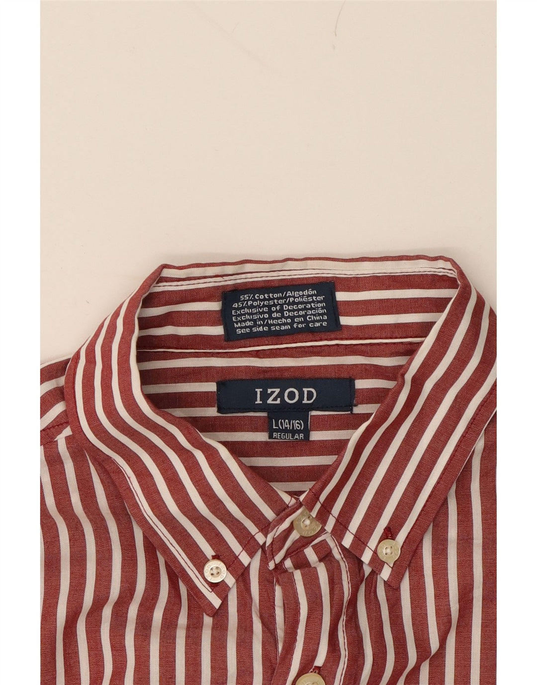 IZOD Boys Regular Shirt 14-15 Years Large  Red Striped Cotton Vintage Izod and Second-Hand Izod from Messina Hembry 