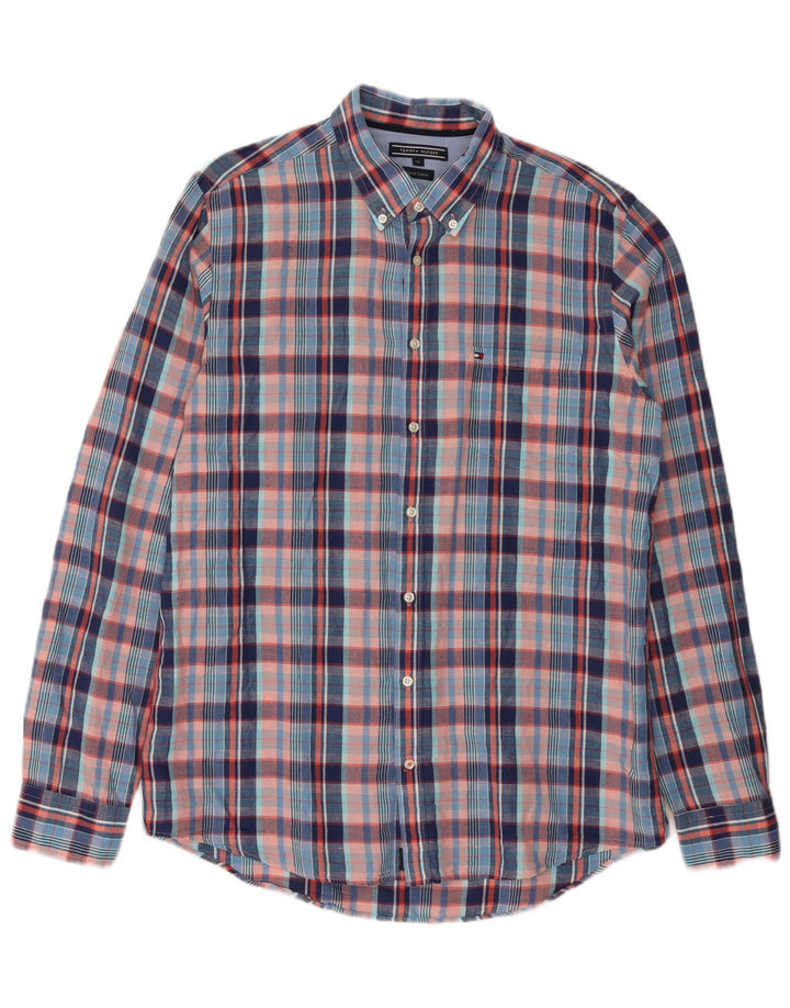 Koszula męska Tommy Hilfiger XL w niebieską kratę, lniana