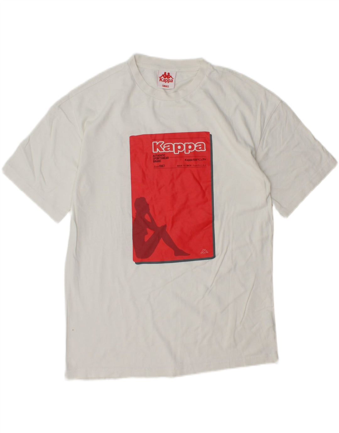 Męski T-shirt z grafiką KAPPA, mały, biały, bawełniany