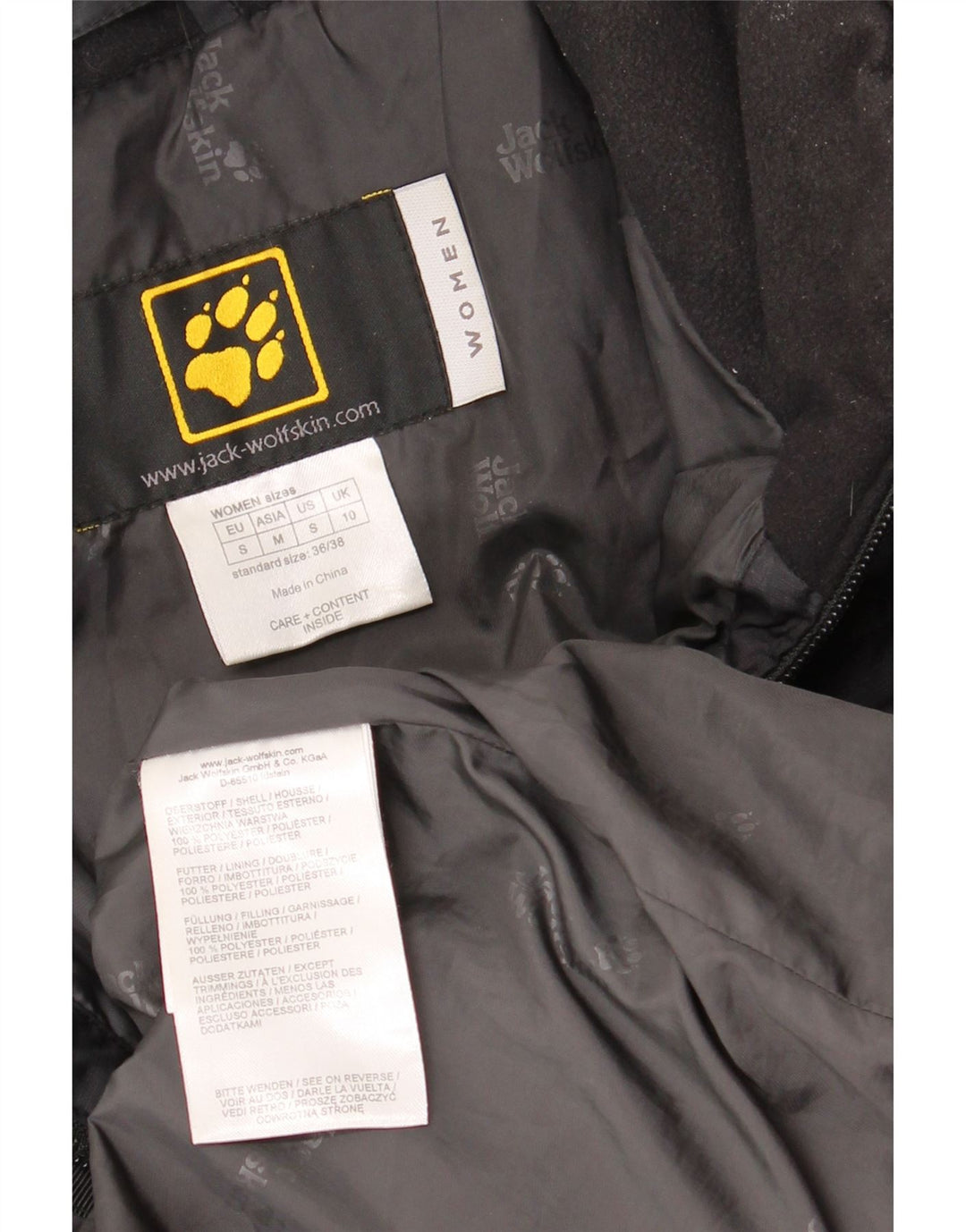 Damski płaszcz oversize Jack Wolfskin z podszewką UK 10, mały, czarny poliester