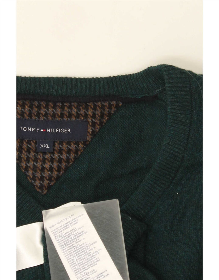 Męski sweter Tommy Hilfiger z dekoltem w kształcie litery V, 2XL, zielona wełna