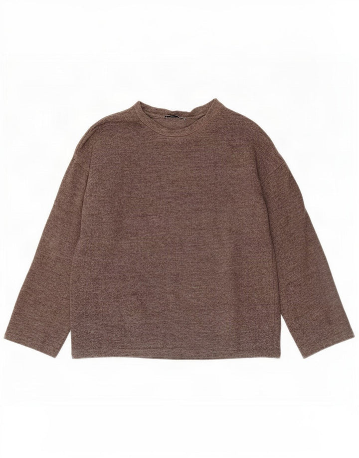 Damski sweter oversize Zara z okrągłym dekoltem UK 10, mały, szary poliester