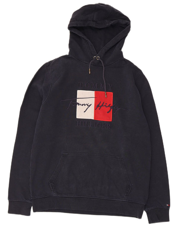 Męski sweter z kapturem i grafiką Tommy Hilfiger, średni granatowy, bawełniany