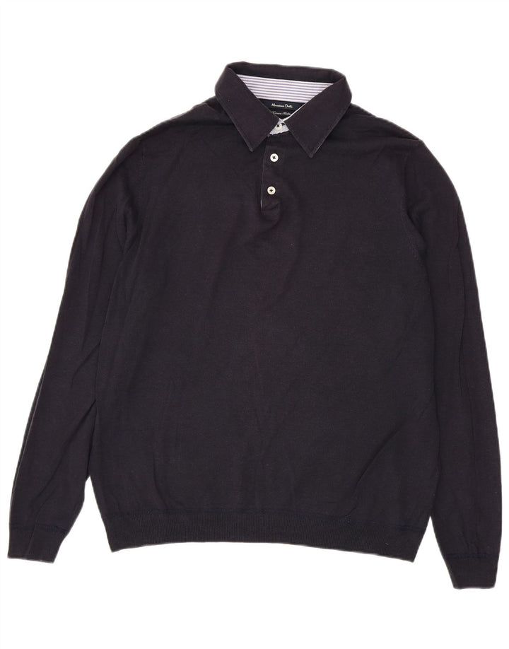 Męski sweter polo Massimo Dutti, duży, granatowy, lniany
