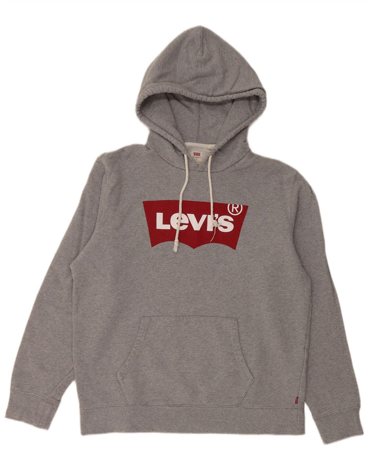 LEVI'S Męski sweter z kapturem o standardowym kroju, z grafiką, duży, szary, bawełniany