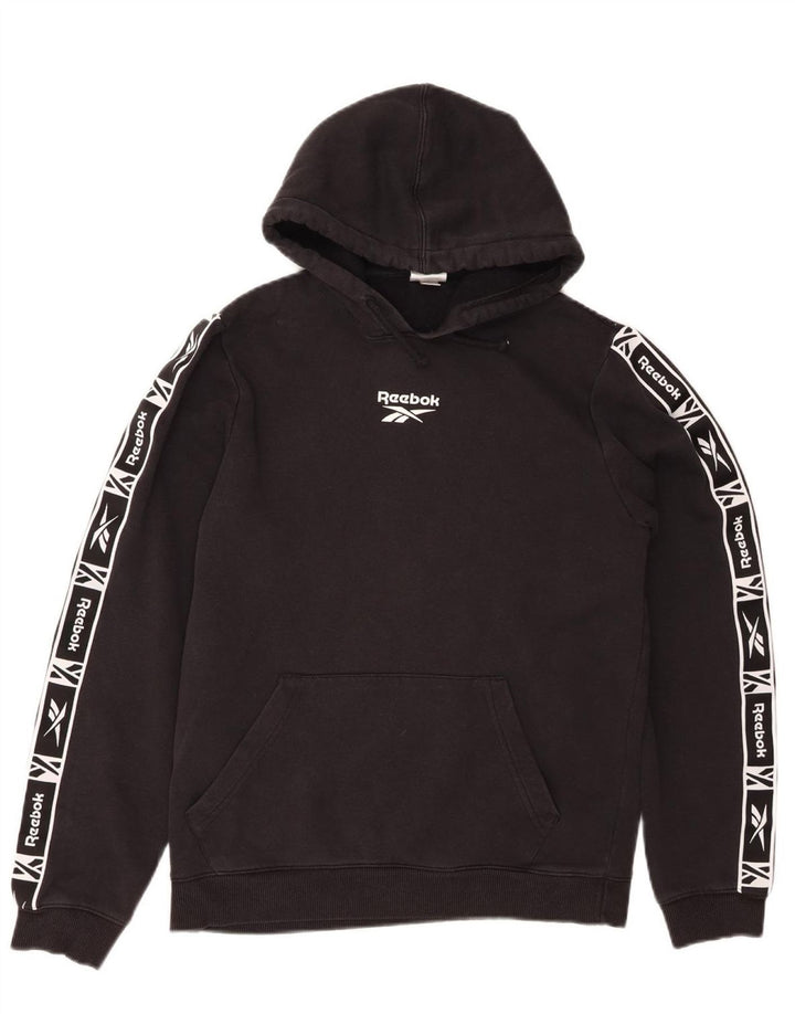 REEBOK Mens Graphic Hoodie Jumper Small Black Cotton