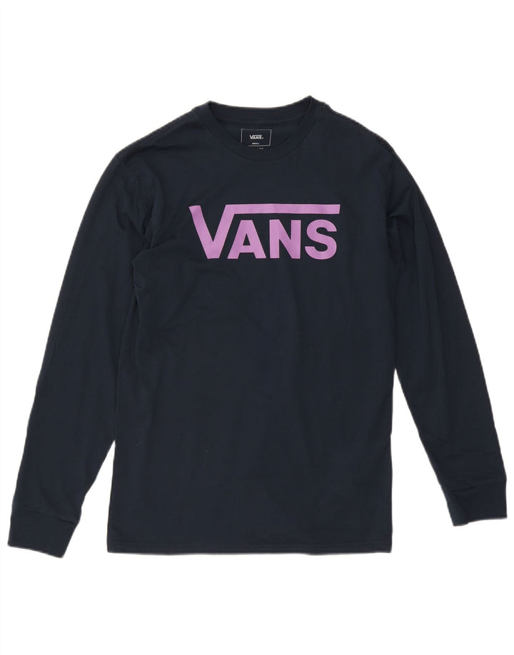 Męski top Vans o klasycznym kroju z grafiką, długim rękawem, mały, granatowy, bawełniany