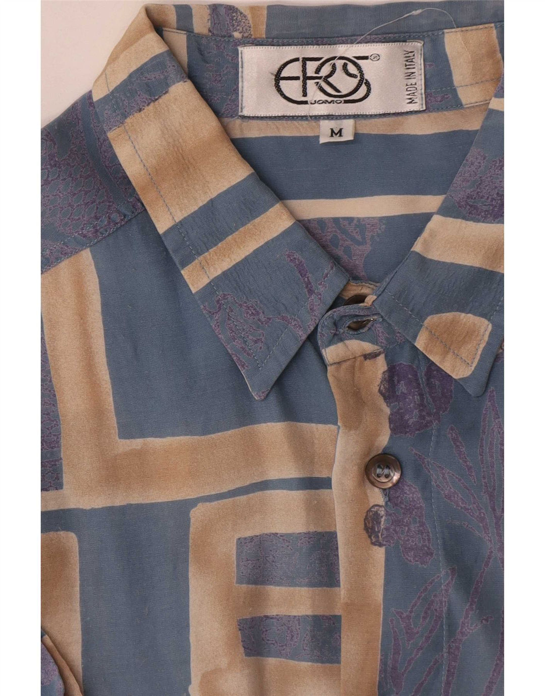 Koszula męska z krótkim rękawem w stylu vintage, średnia niebieska, geometryczna wiskoza