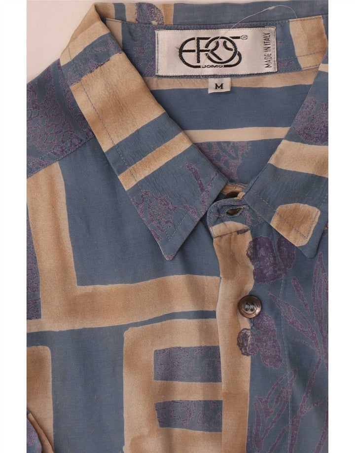 Koszula męska z krótkim rękawem w stylu vintage, średnia niebieska, geometryczna wiskoza