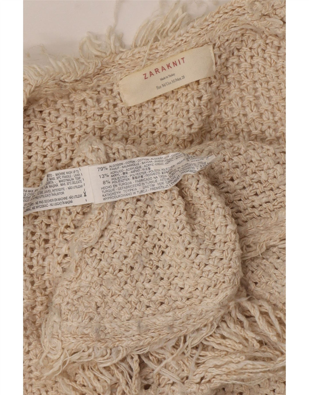 Damski sweter z długim rękawem Zara, otwarty kardigan UK 14, średni beż, bawełna