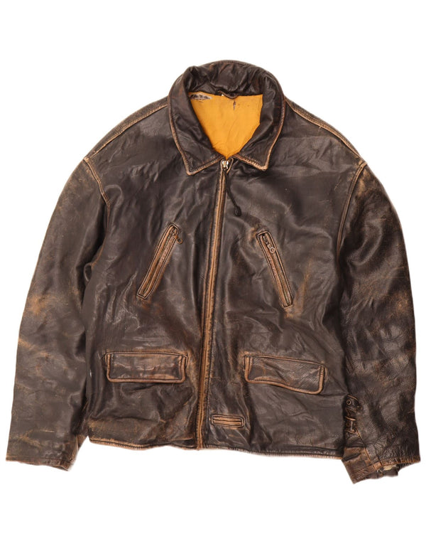 Vintage męska kurtka skórzana UK 44 2XL brązowa