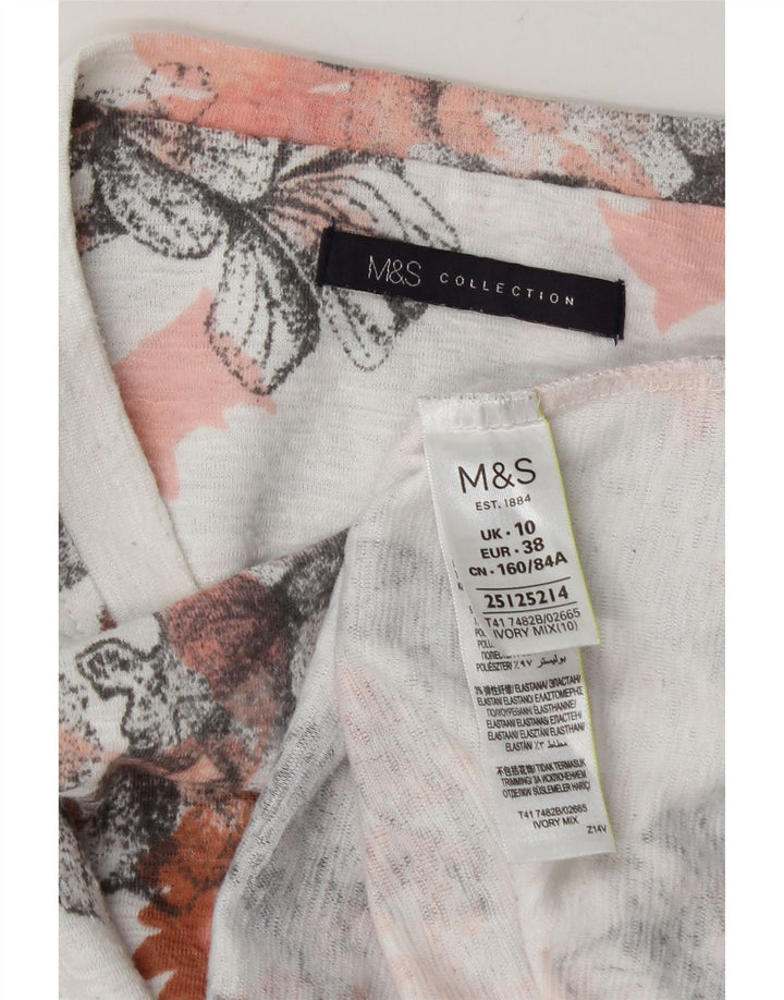 Marks & Spencer Damski top oversize z długim rękawem, UK 10, mały, biały w kwiaty