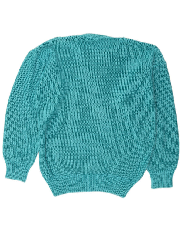 Sweter damski w stylu vintage z okrągłym dekoltem, EU 36/38, średni niebieski, bawełniany