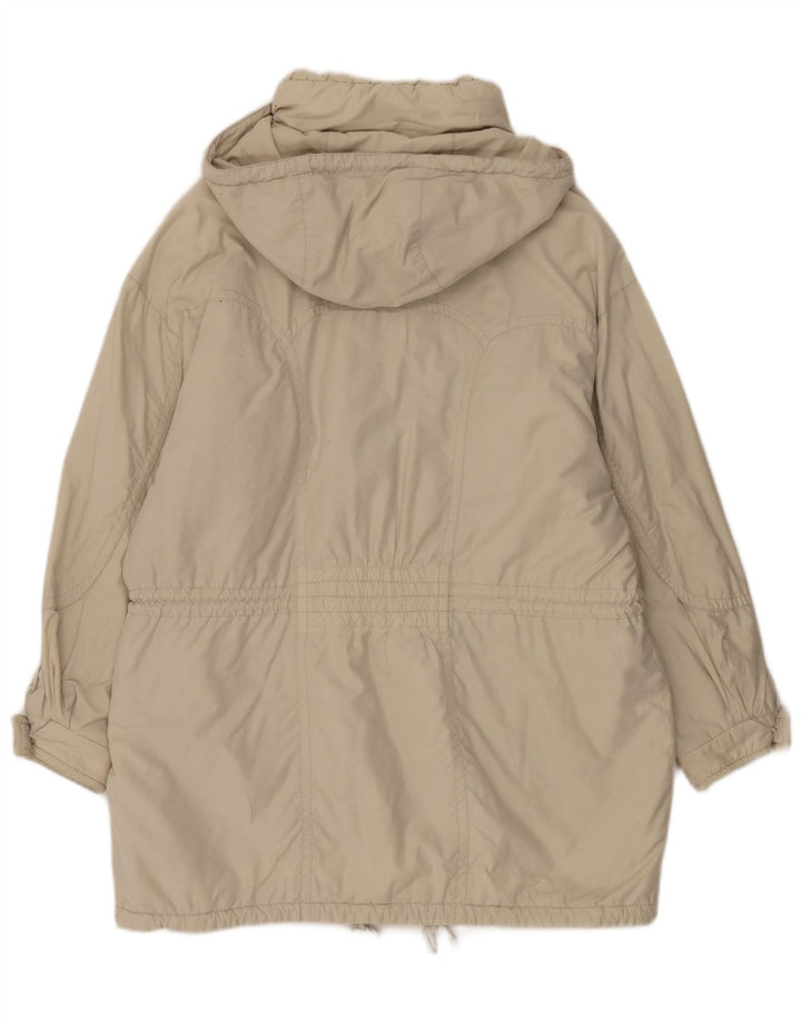 Vintage damski płaszcz wiatrówka z kapturem, oversize, EU 44 XL, beżowy poliamid