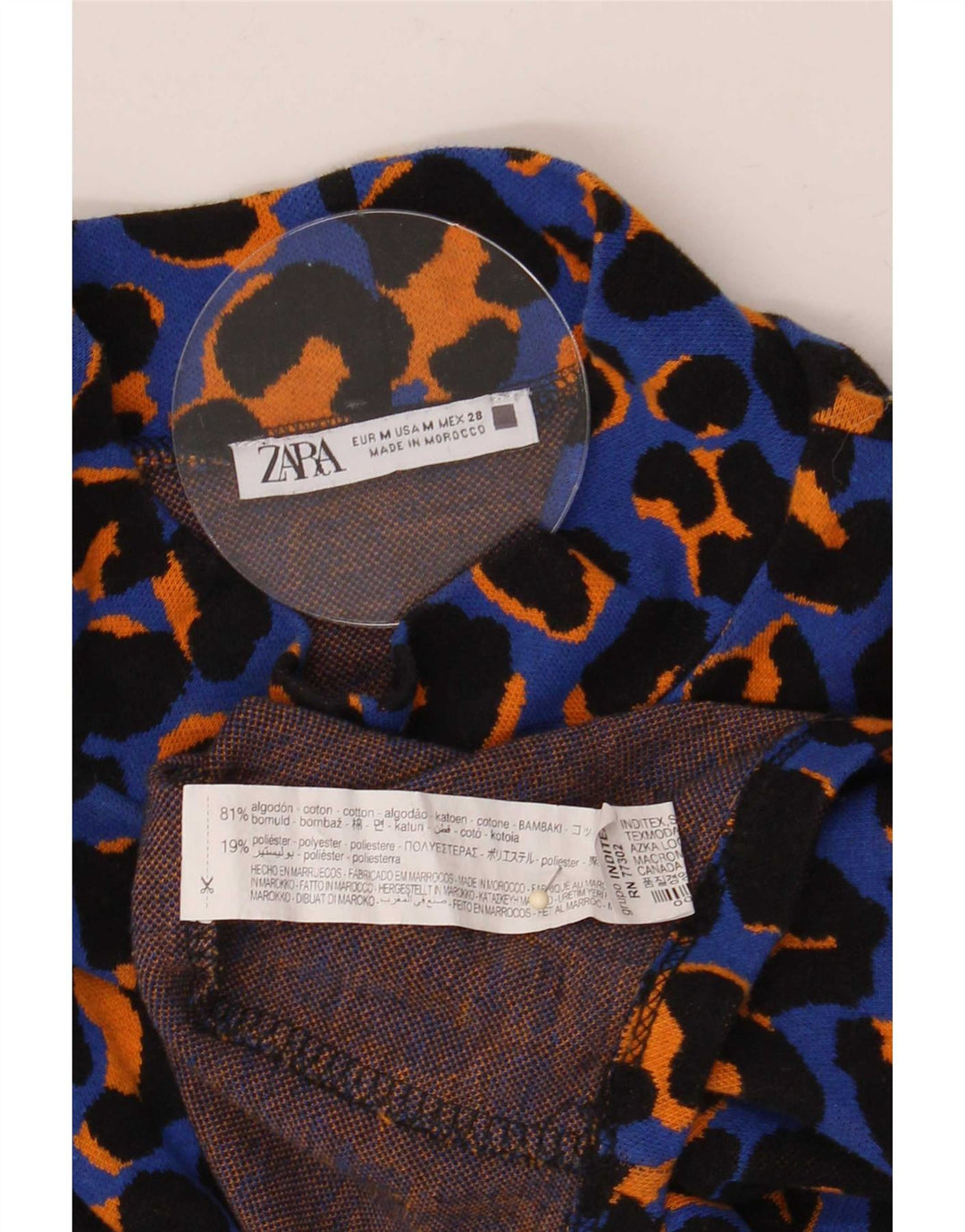 Damski top oversize Zara z długim rękawem, UK 14, średni niebieski, bawełniany nadruk zwierzęcy