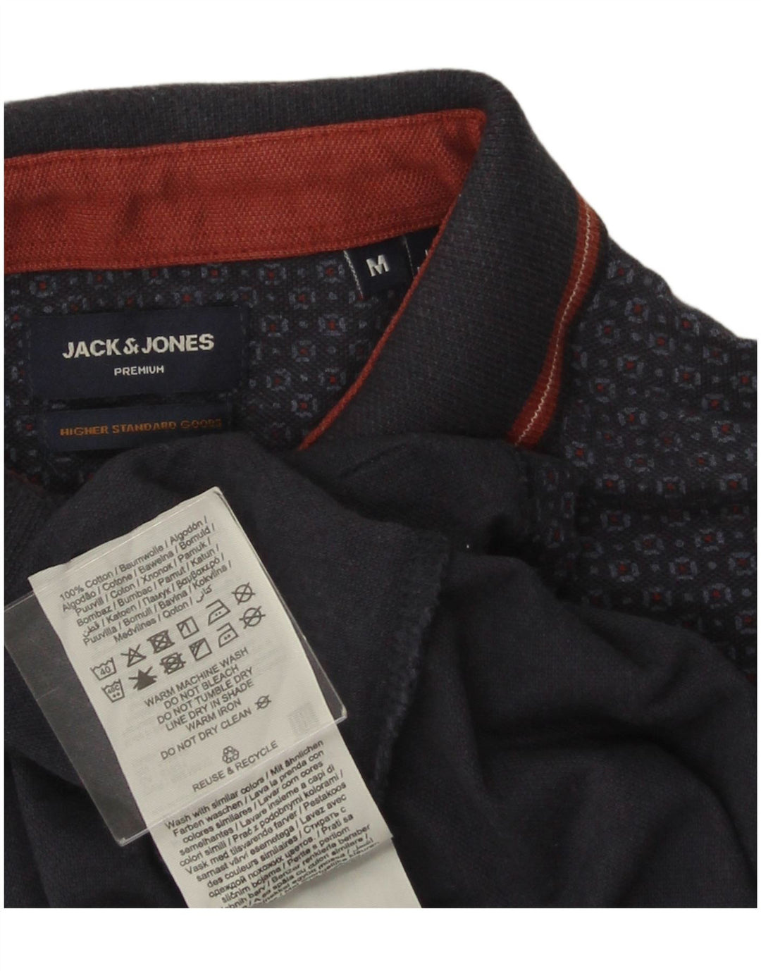 Męska koszulka polo JACK & JONES Premium, średnia, granatowa, geometryczna bawełna