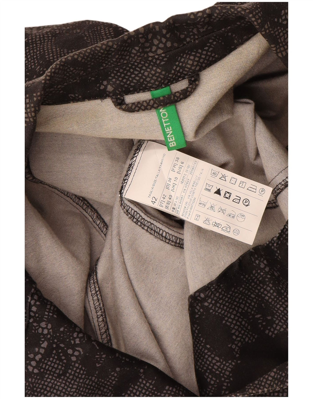 Damska marynarka Benetton zapinana na 1 guzik UK 10, mała, czarna, z bawełny w kwiaty