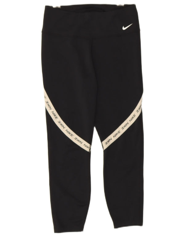 Damskie legginsy NIKE Dri Fit Graphic Capri UK 12, średni czarny, blok kolorów