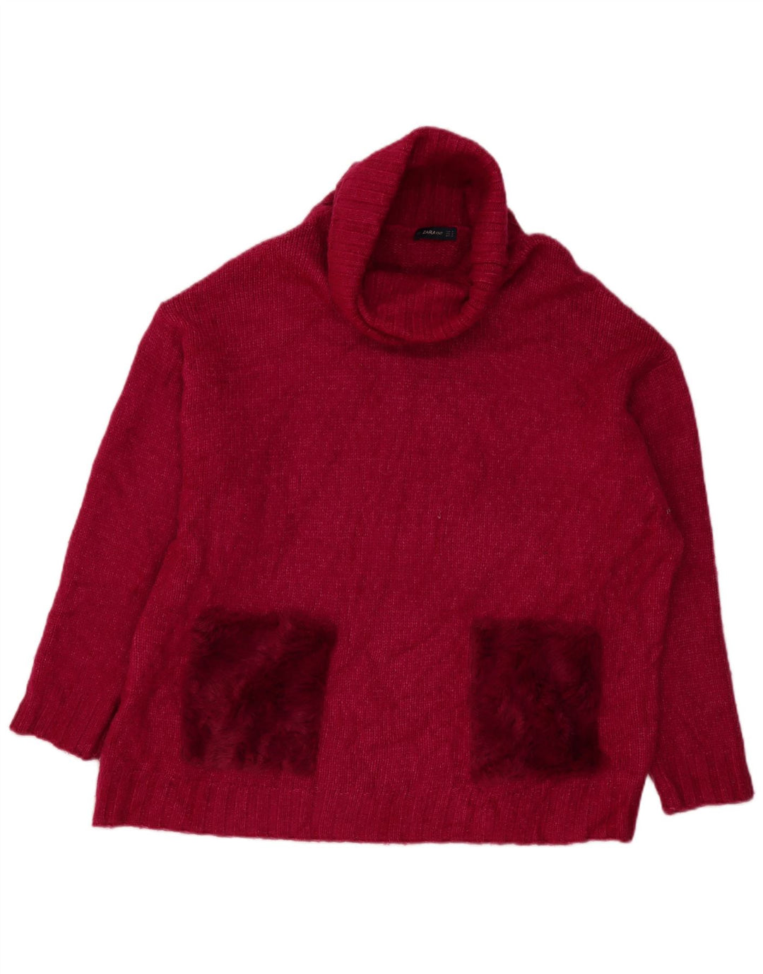 Damski sweter oversize Zara z wywijanym dekoltem UK 14, średni różowy akryl