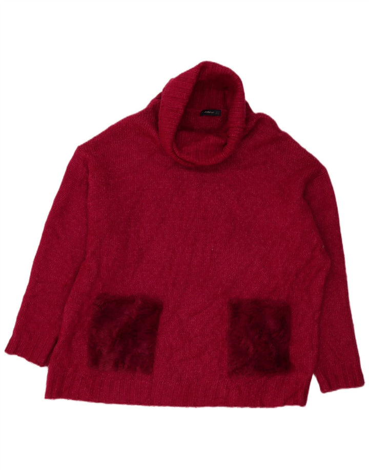 Damski sweter oversize Zara z wywijanym dekoltem UK 14, średni różowy akryl